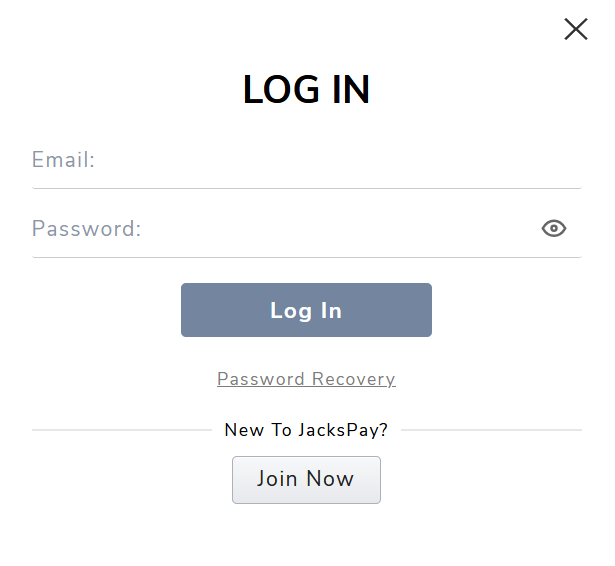 JacksPay Casino Login Form